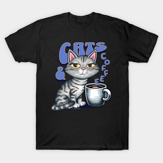 Gray Tabby Cats and Coffee T-Shirt by Danny Gordon Art